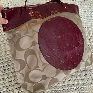 Coach Signature Tote Bag - Brown and Burgundy